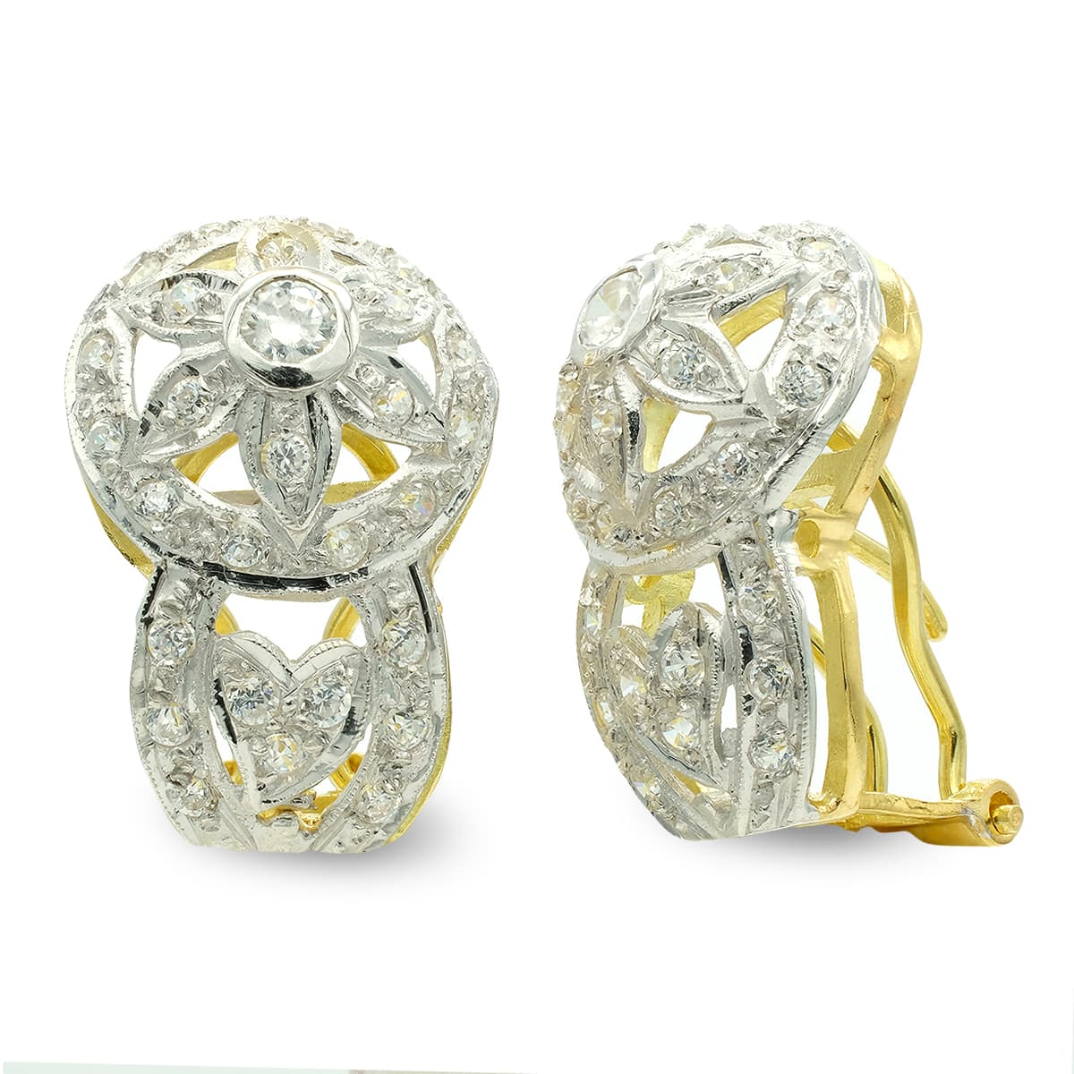 Brincos Flor em Ouro Bicolor 18K com Fecho Omega