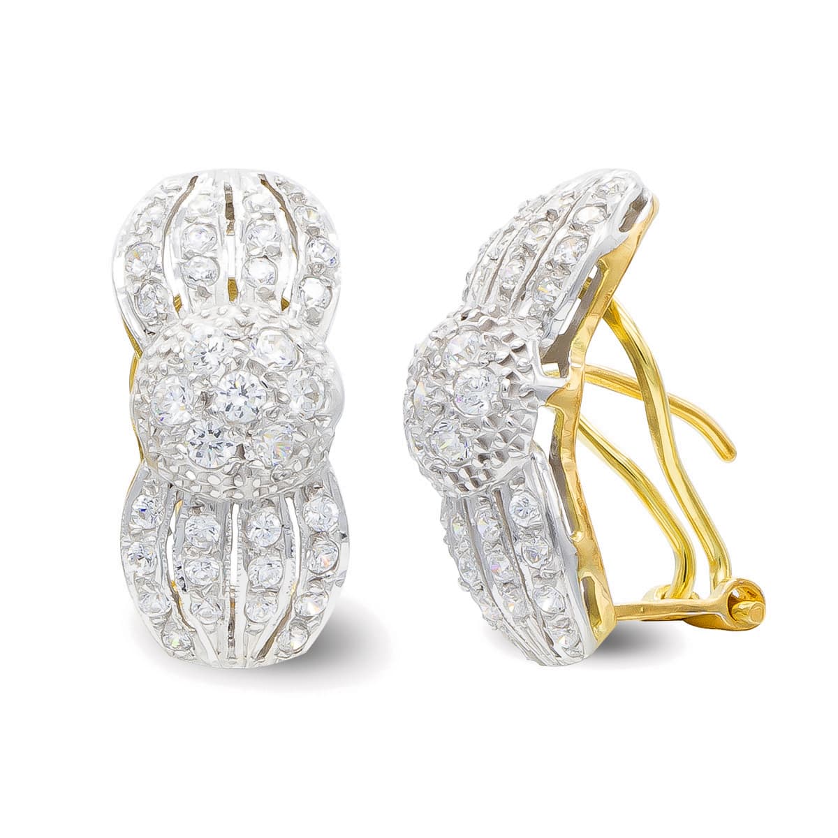 Brincos em ouro branco 18K e zircônia com fecho Omega