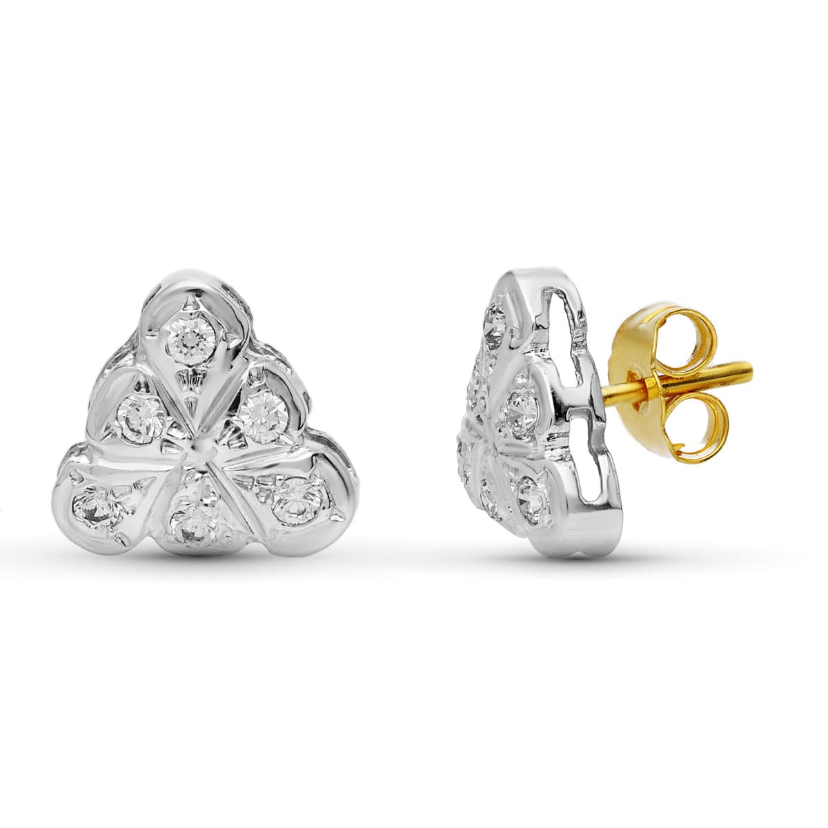 Brincos de ouro bicolor 18K e zircônia cúbica de 9 mm