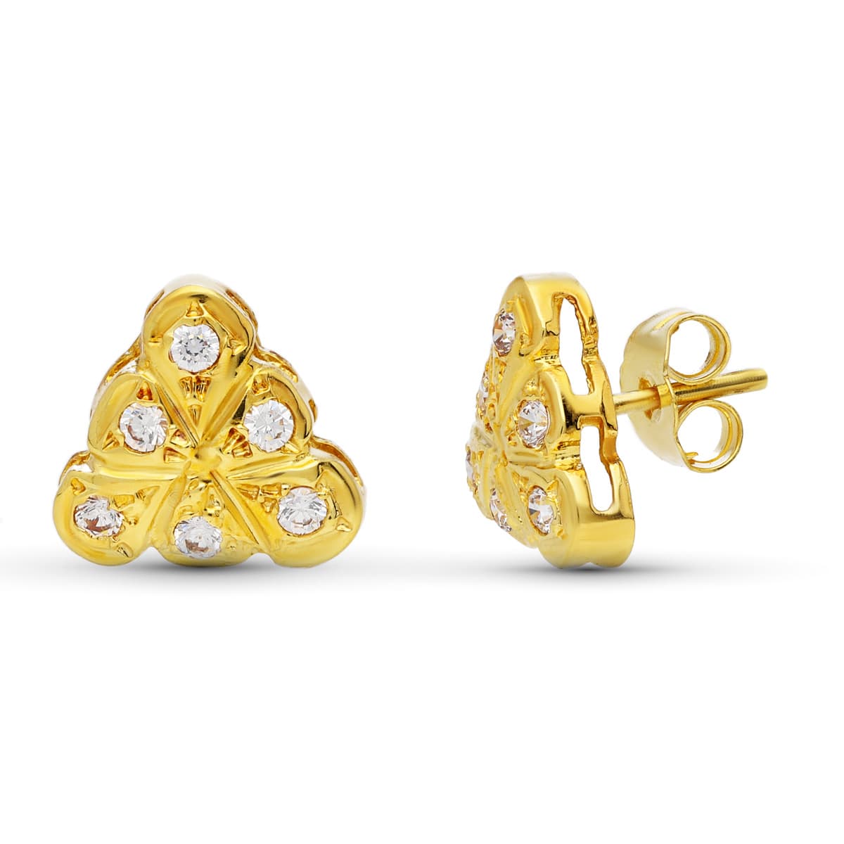 18K Boucles d'oreilles en Orr Jaune et Oxydes de Zirconium 9 mm Fermoir Poussettes Papillon