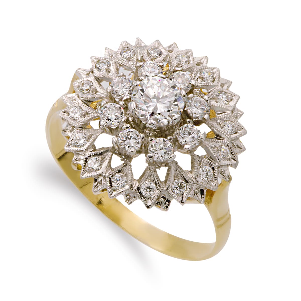 18K Bague Or Bicolore et Zircons 15 mm Anneau 2 mm