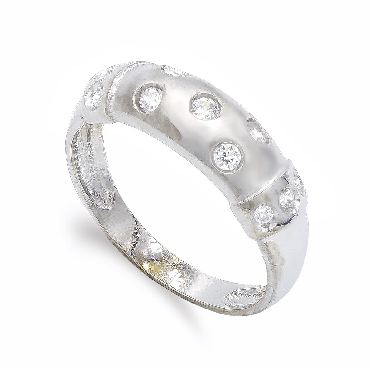 Bague en Or Blanc 18K Matée de Zircon Largeur: 6,5 mm