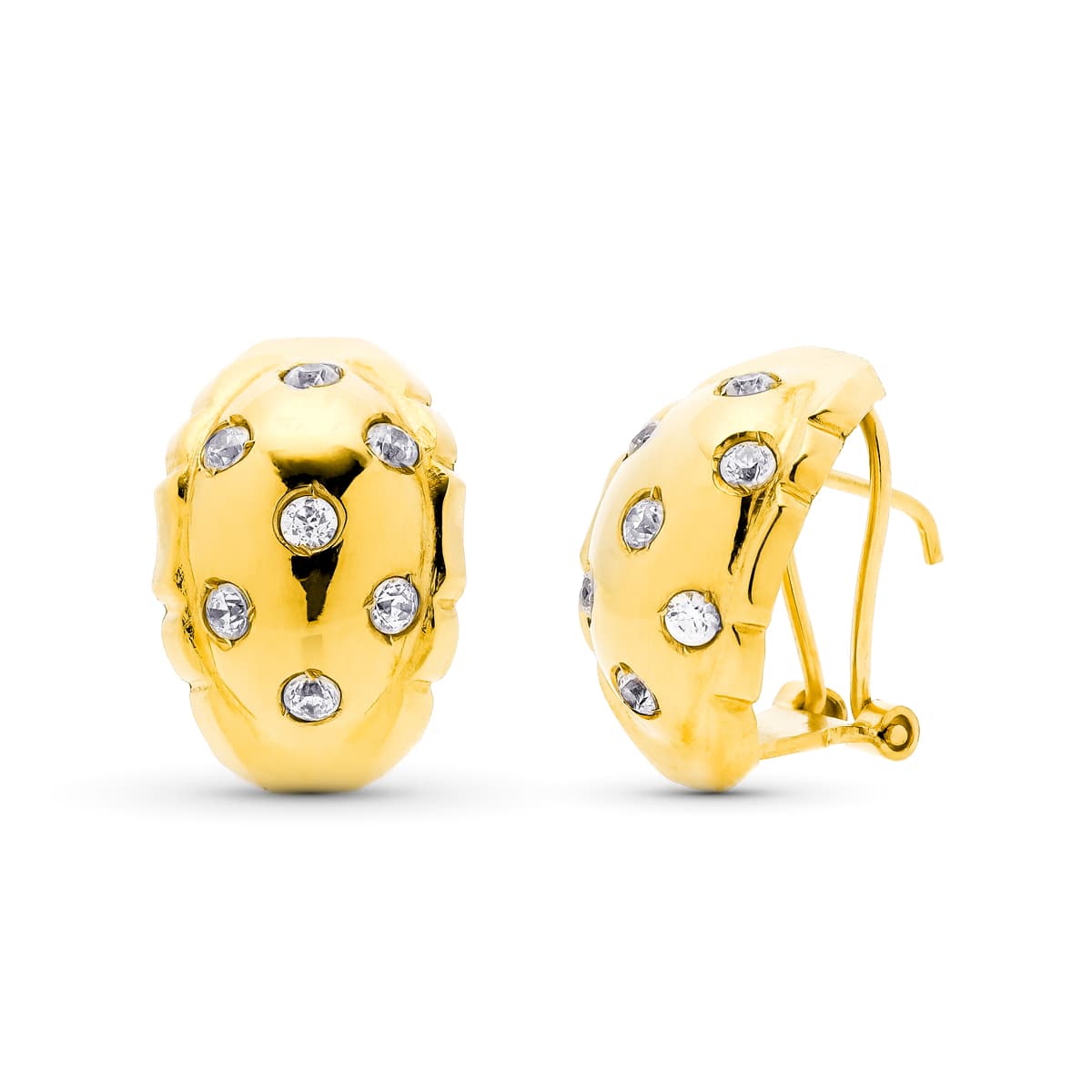 Boucles d'oreilles en Or Jaune 18K avec Zircone Fermoir Omega