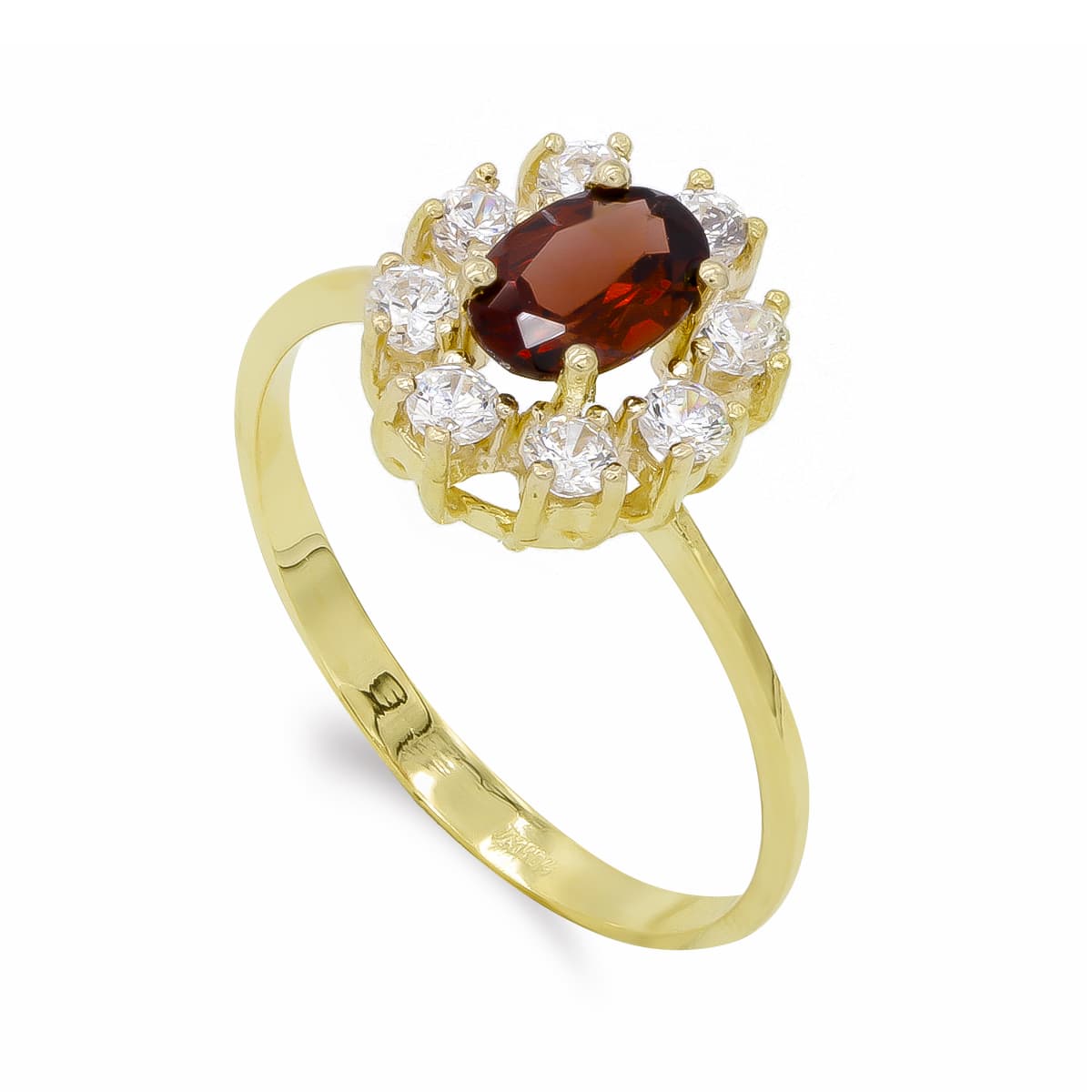 18K Sortija Oro Amarillo Cuajo Granat 7X5 mm Y Circonitas.