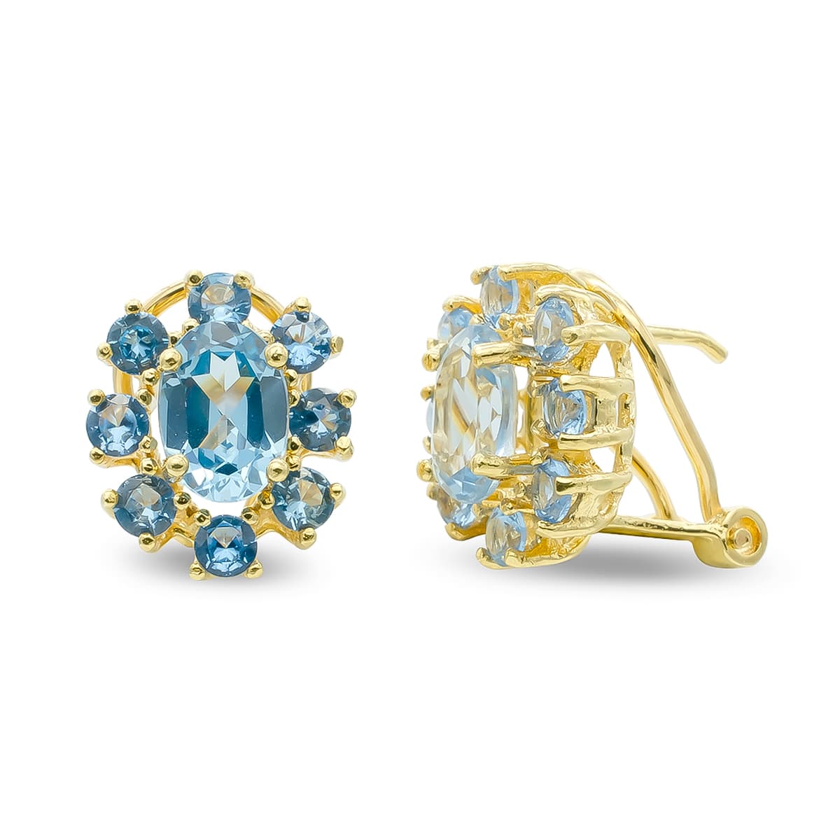 Pendientes Oro Amarillo 18K Aguamarina 7X 5 mm Cierre Omega