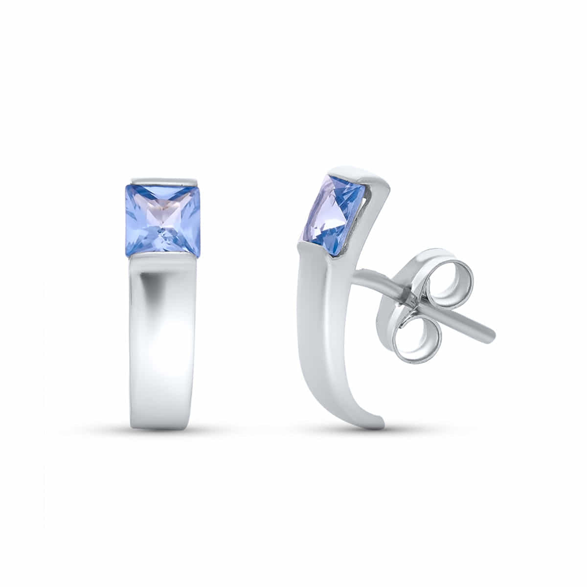 Boucles d'oreilles Or Blanc 18K Eau de Mer 14 X 4 mm Fermoir Poussettes Papillon