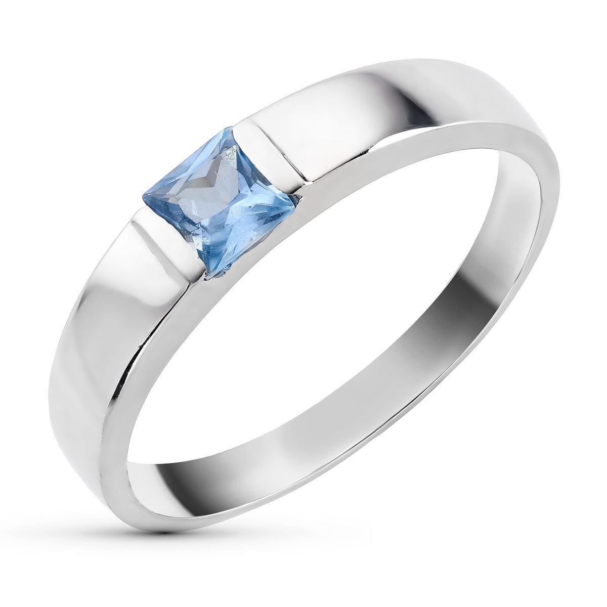 Bague Or Blanc 18K Aigue-marine Zircone Largeur : 4 mm