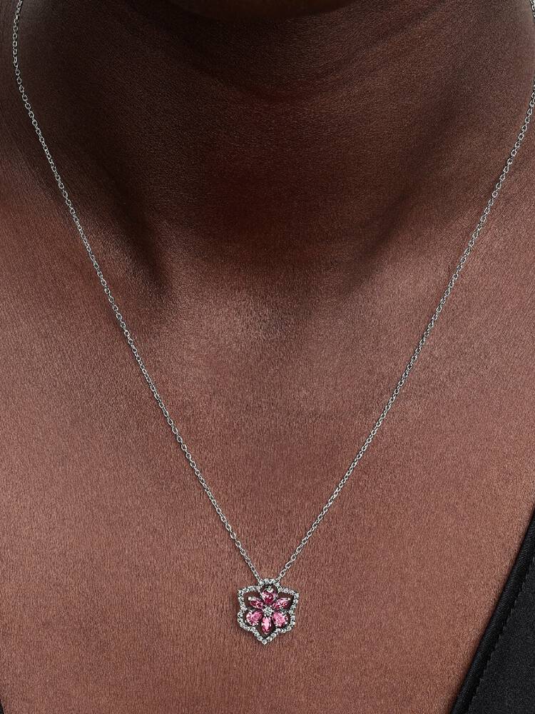 Pandora Necklace - Sparkling Herbarium Rose Flower Pendant | 394576C01