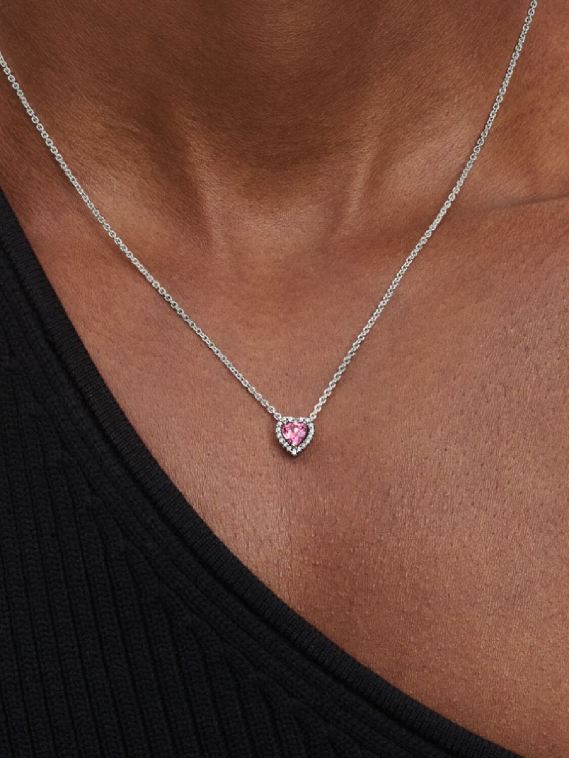 Coeur Surélevé - Argent & Rose - Collier Pandora