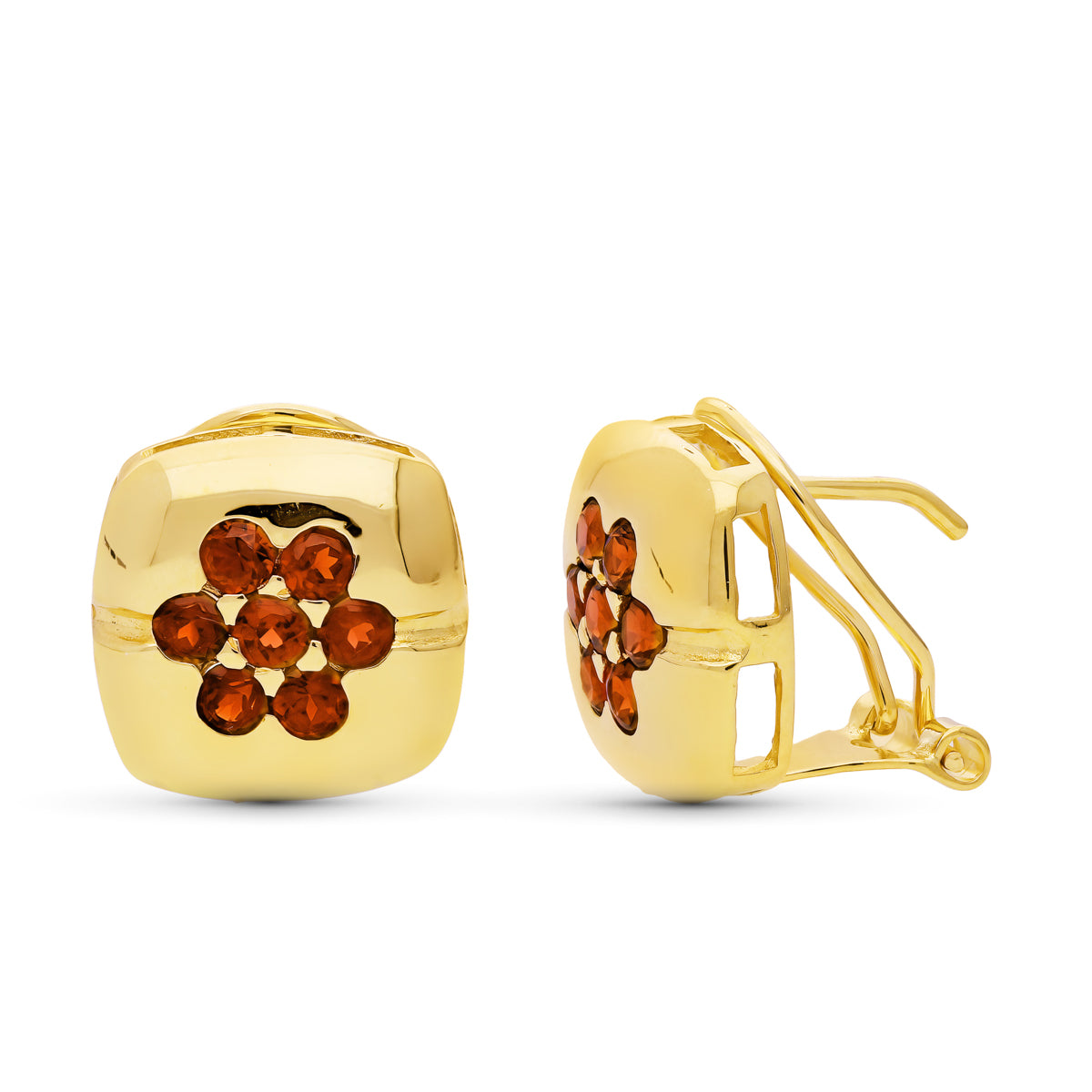 Pendientes Oro Amarillo 18K Granate 12 mm Omega