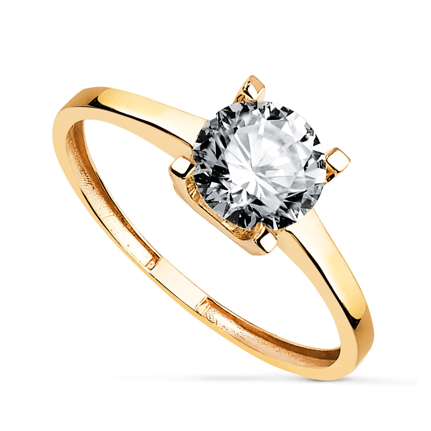 Solitaire in 18 Carat Yellow Gold with 4 Prongs, Set with a 1.03 Carat Lab Diamond, Brilliant Cut. D - VS2