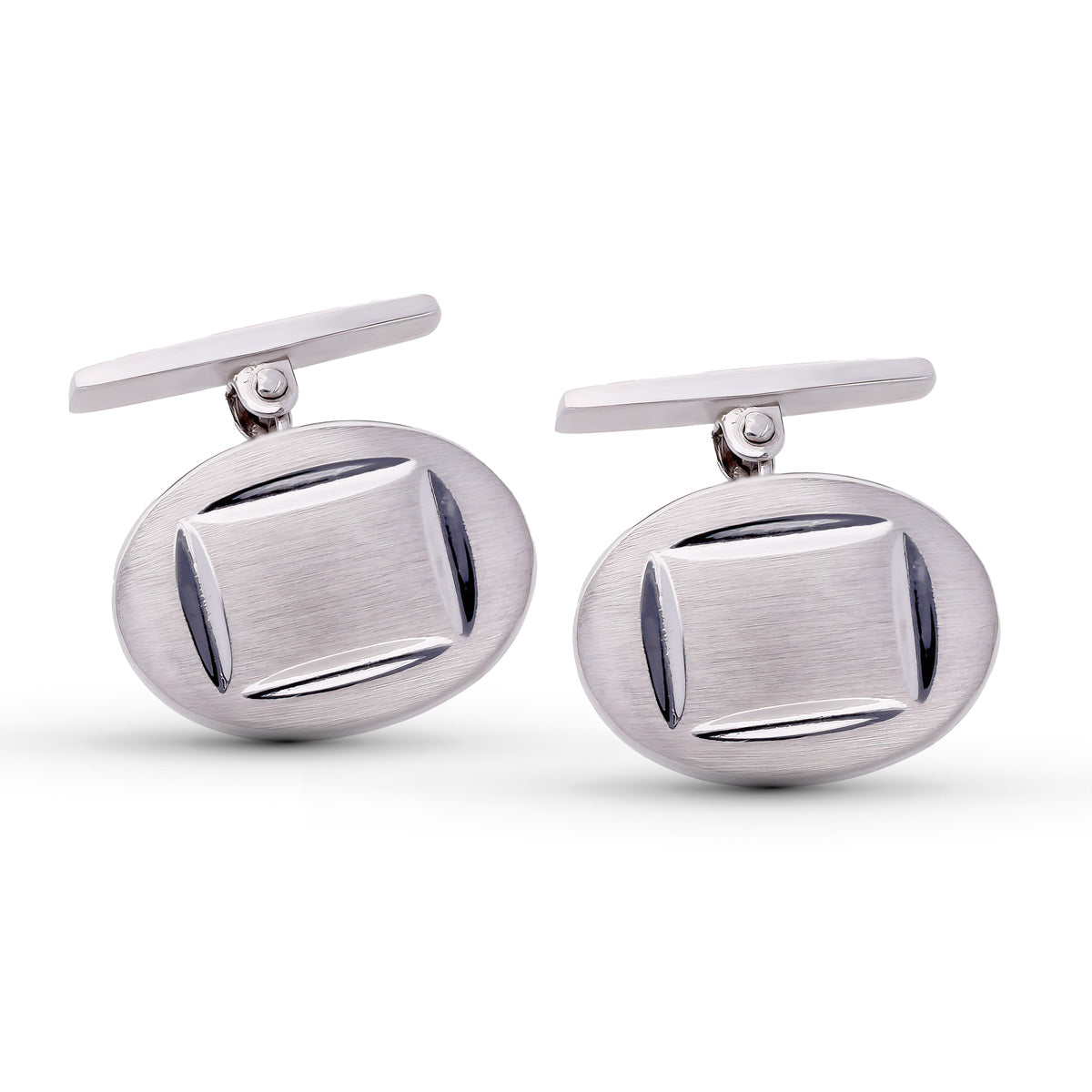 Boutons de Manchette Ovales en Or Blanc 18 Carats, Mats et Brillants