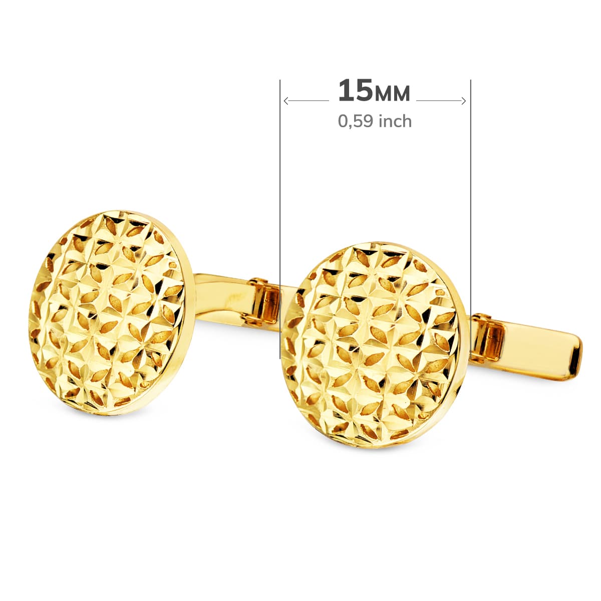18K Yellow Gold Cufflinks - Swivel Stick Clasp 15 mm