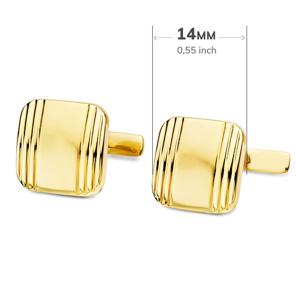 18K gult gull mansjettknapper 14X14 mm