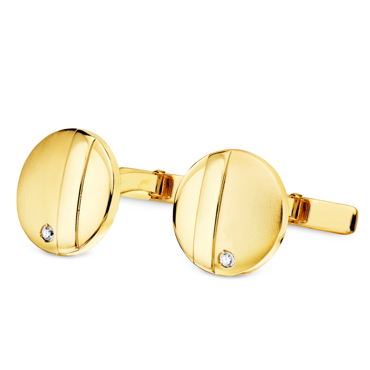 Boutons de Manchette Ronds Or Jaune Brillant Mat 15MM Fermoir Pivotante Rigide Zircone