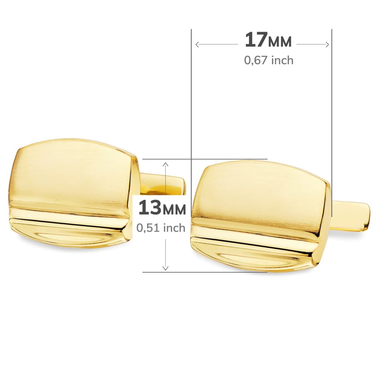 18K gul guld matte og skinnende tunnelmanchetknapper 17X13 mm stiv gyngelås