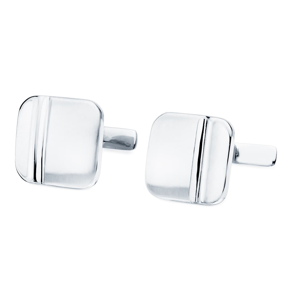 18K Boutons de Manchette Or Blanc - Fermoir Bâtonnet Pivotant 14X14 mm