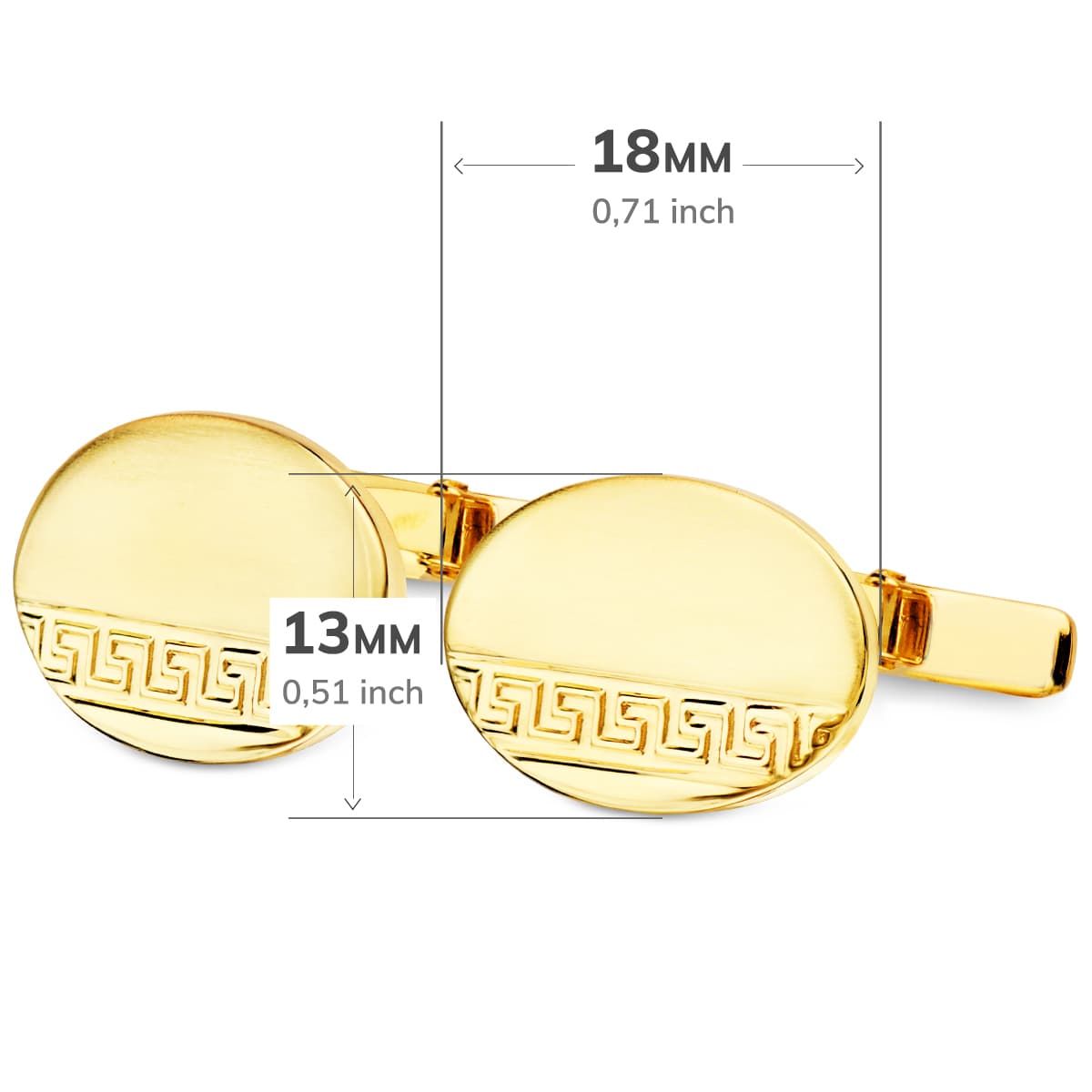 Oval Sarı Altın Greca Mat ve Parlak Kol Düğmesi 18X13 mm Sert Döner Toka