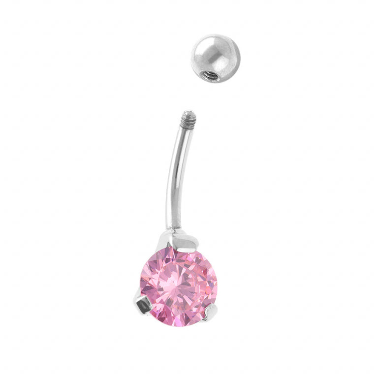 Piercing pentru buric din piatră sintetică roz – Oțel argintiu | Vedere Azulin 2