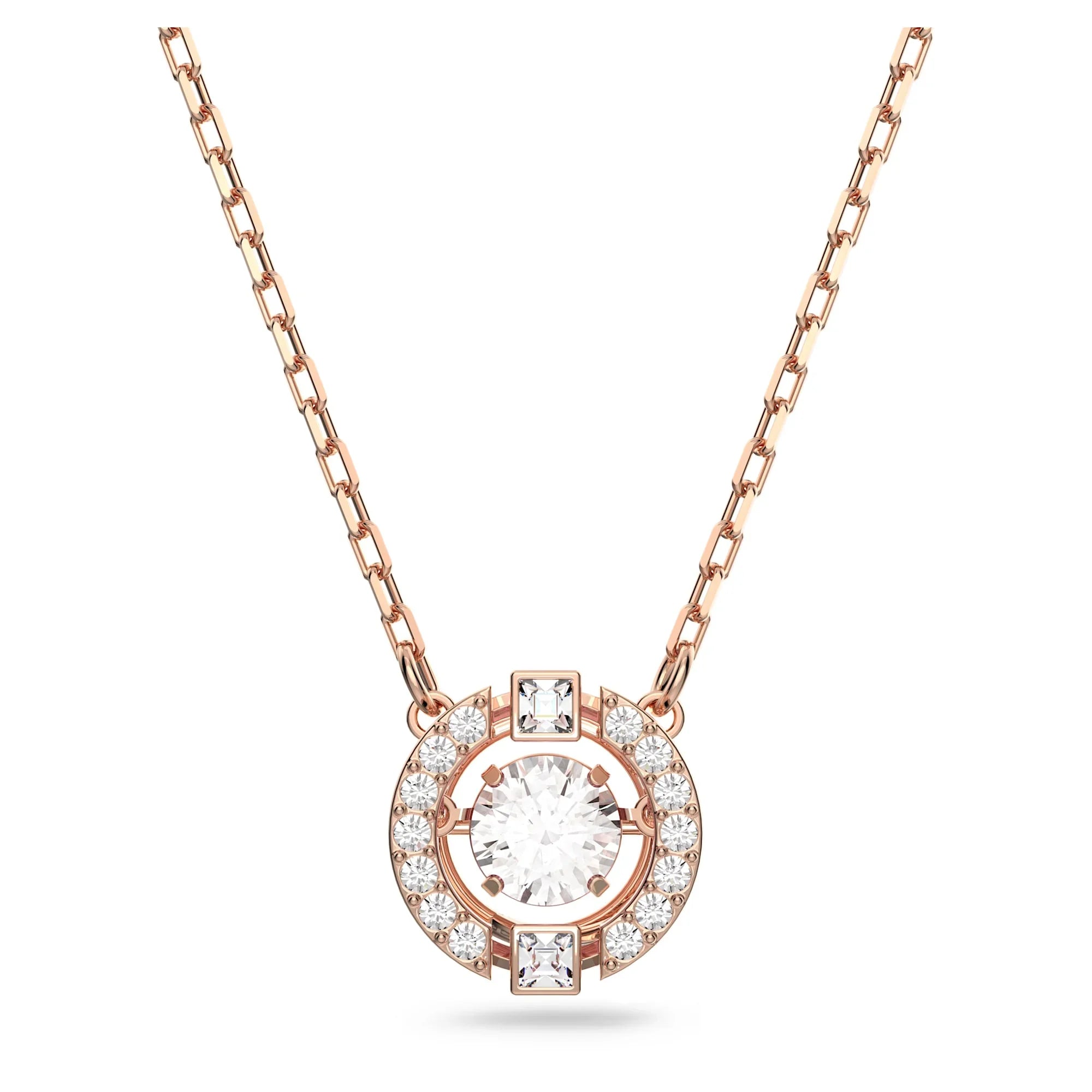 Collar Una Redondo de Oro Blanco con Rosa – Swarovski