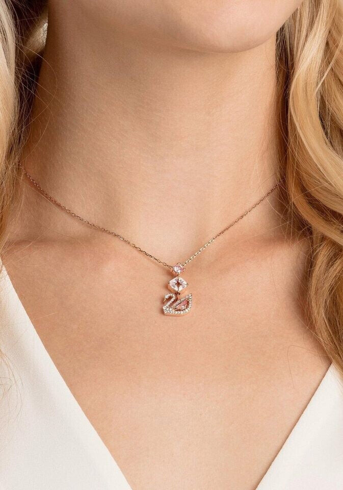 Ciondolo abbagliante cigno rosa cigno in oro rosa – Swarovski