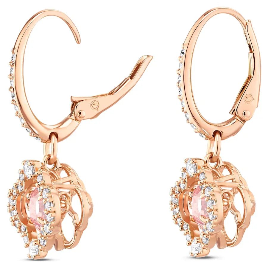 Boucles d’Oreilles Femme Una Trèfle Blanc Doré Rose – Swarovski vue 3
