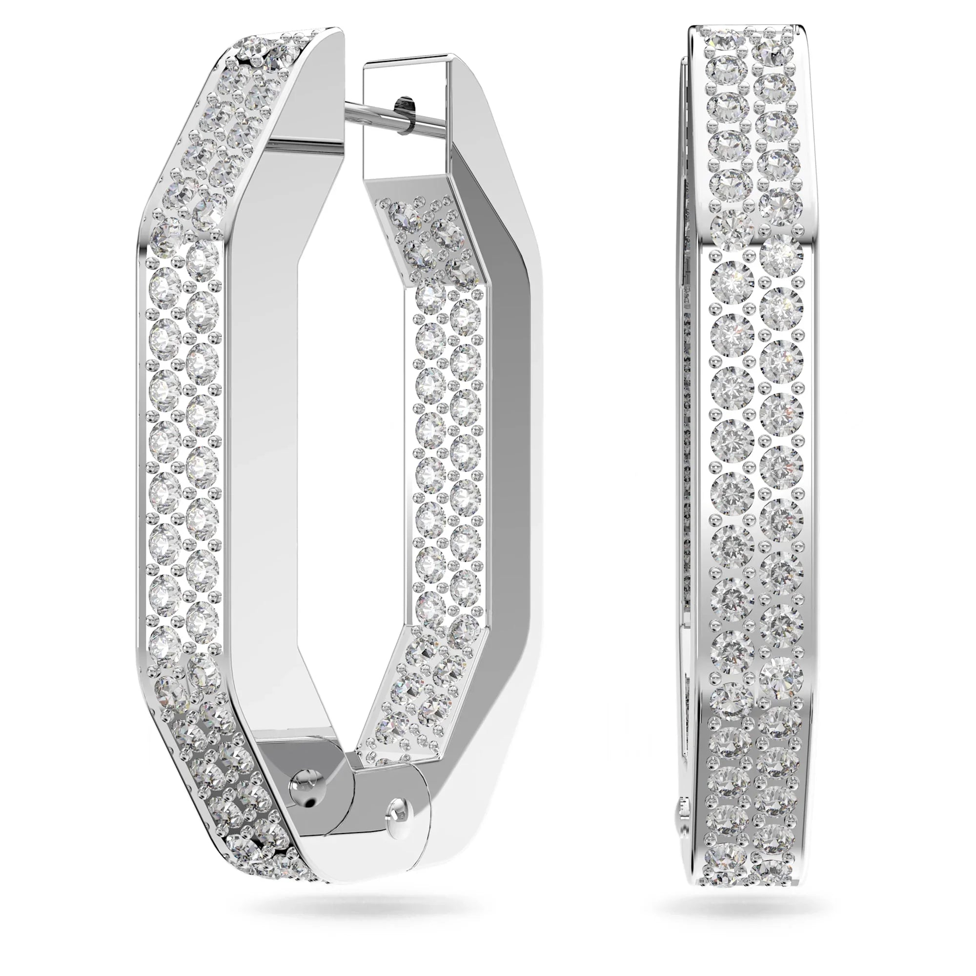 Brincos femininos Dextera octogonal médio branco prateado - Swarovski