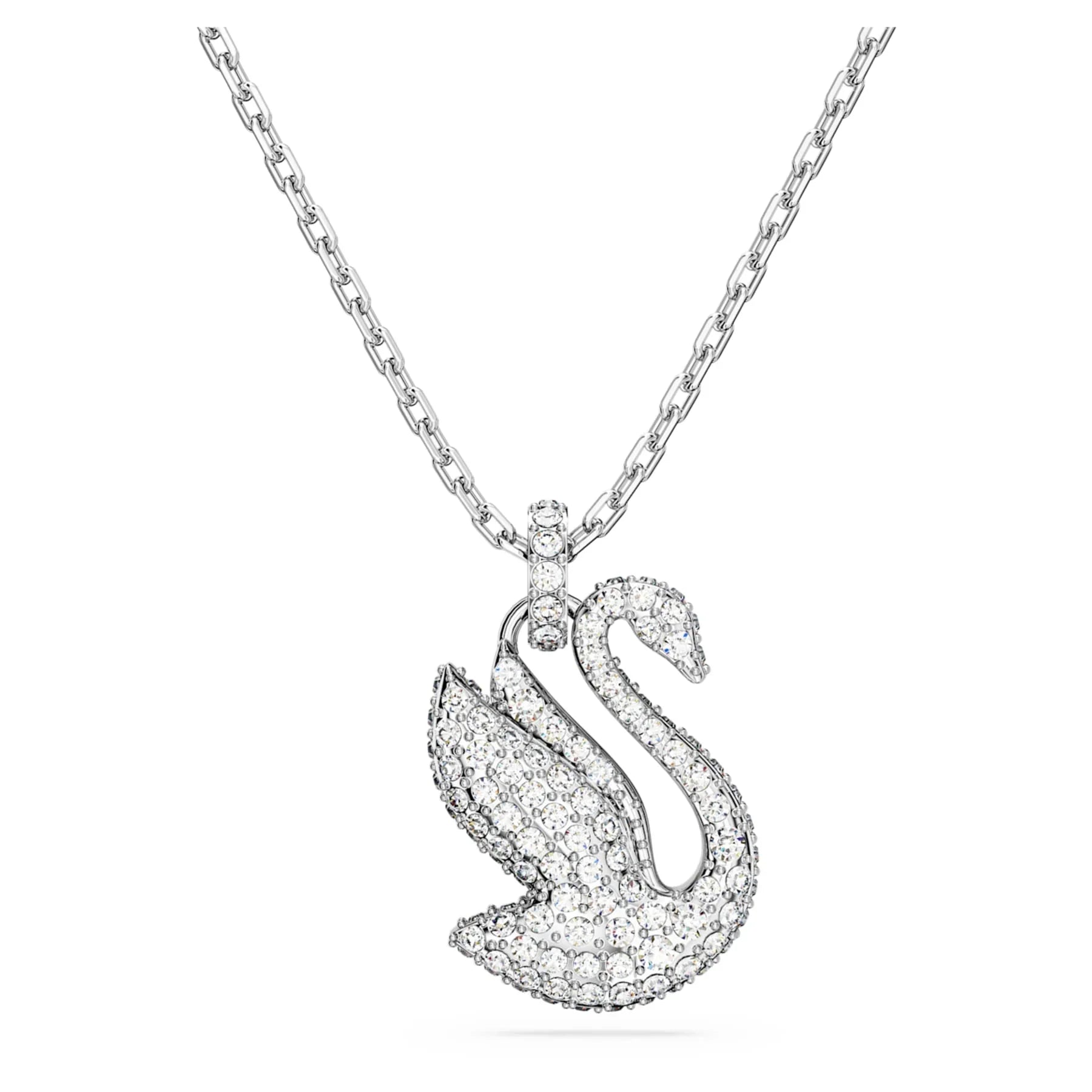 Pandantiv emblematic Swan Swan Mediu Placat cu rodiu alb – Swarovski