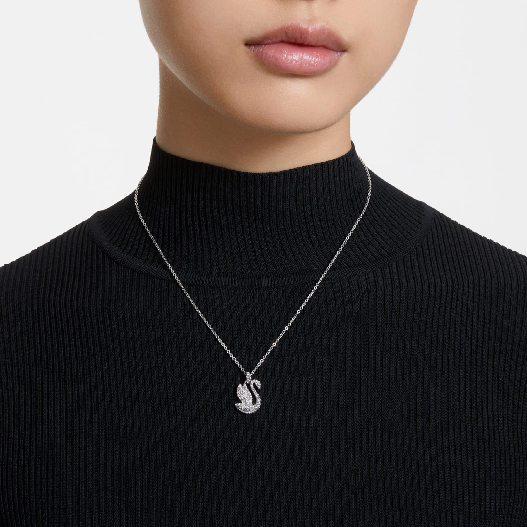 Pandantiv emblematic Swan Swan Placat cu rodiu alb mediu – Vedere Swarovski 2