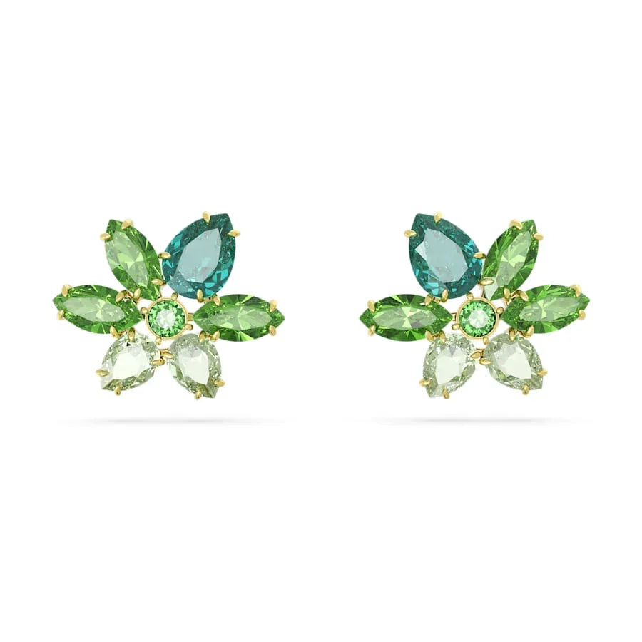 Pendientes Mujer Gema Flor Oro Verde – Swarovski