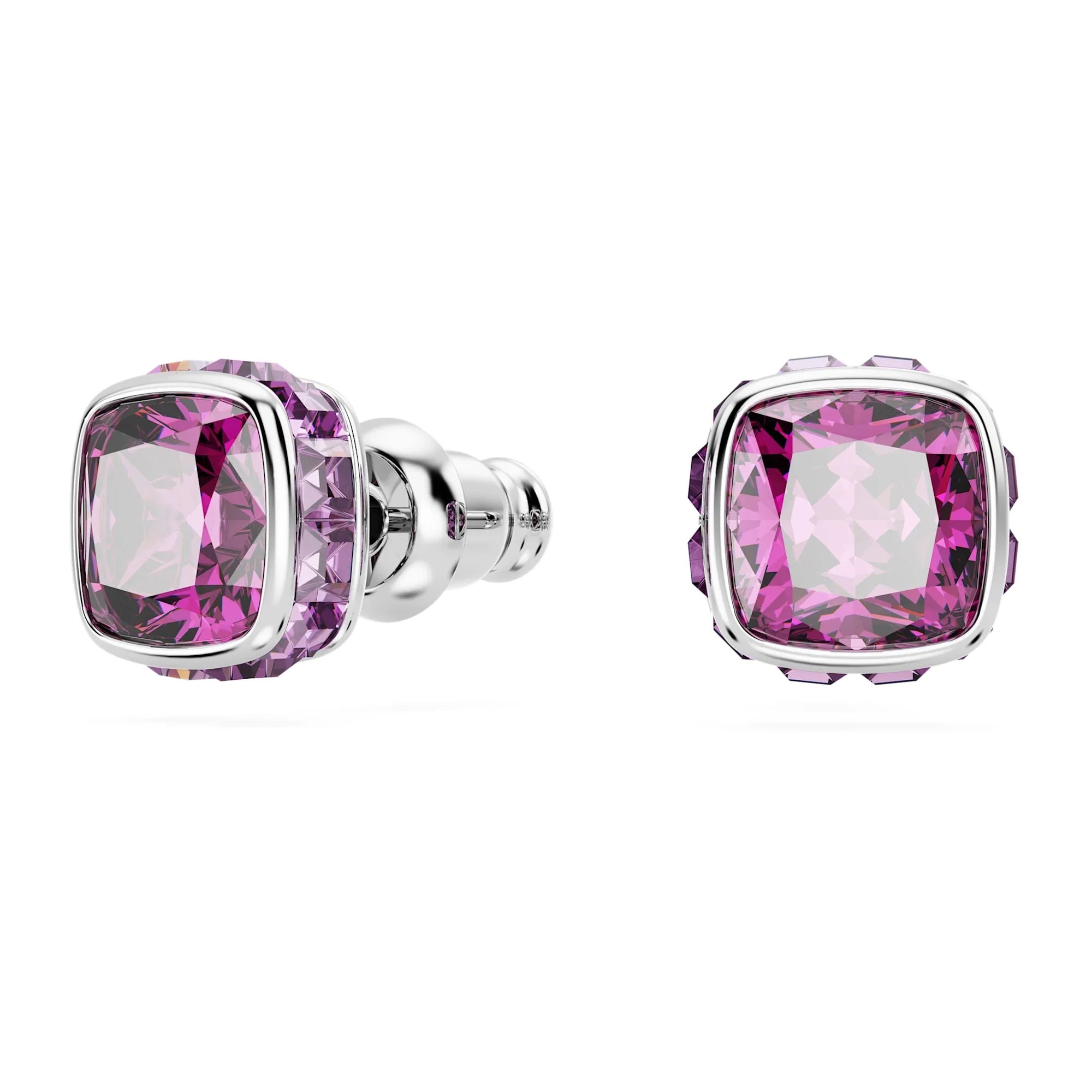 Women's February Birthstone Square Violet Silver Stud Earrings – Swarovski