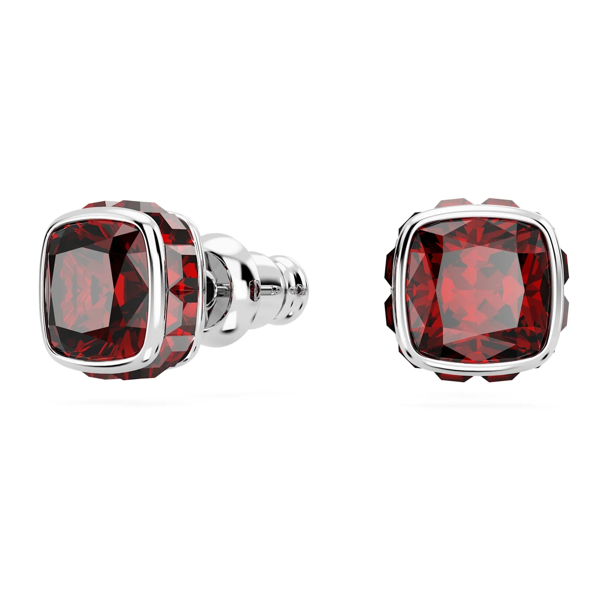 Kadın Birthstone Ocak Kare Kırmızı Gümüş Küpe – Swarovski