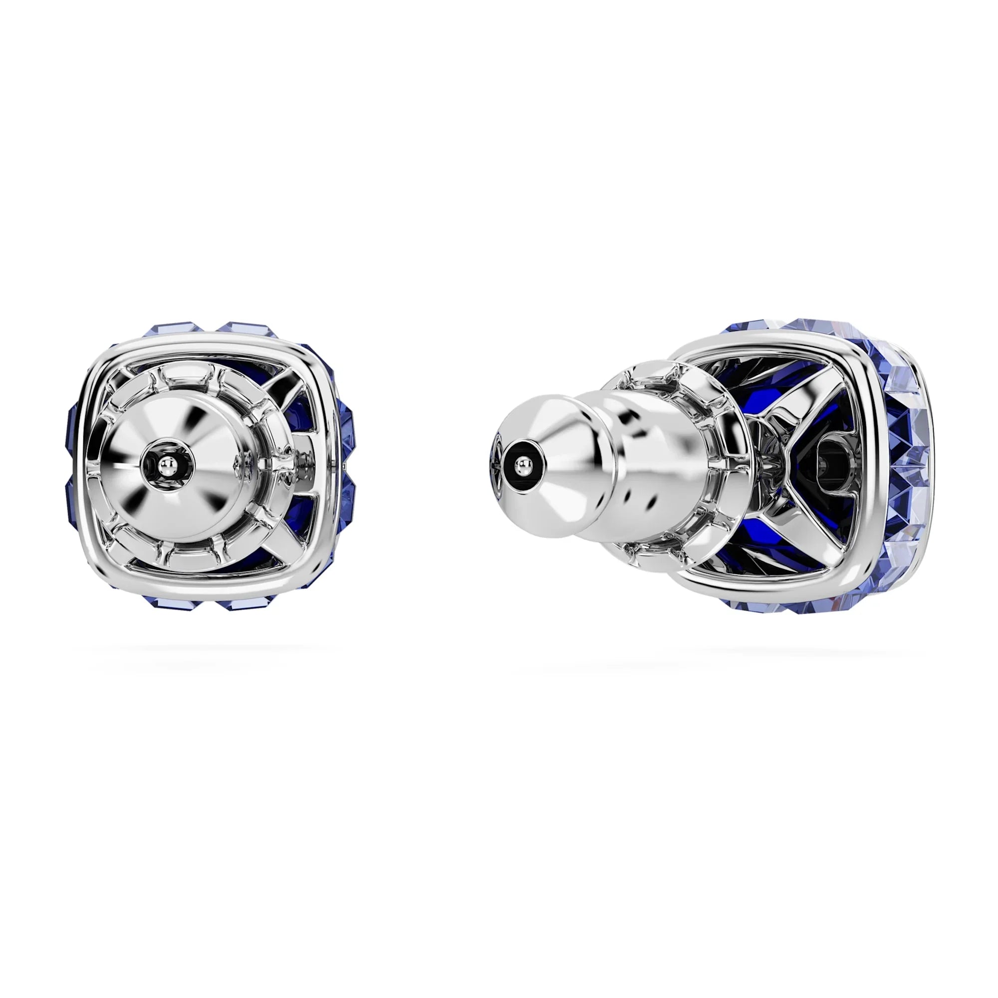 Dámské zářijové kamenné čtvercové modré stříbrné náušnice – pohled Swarovski 3