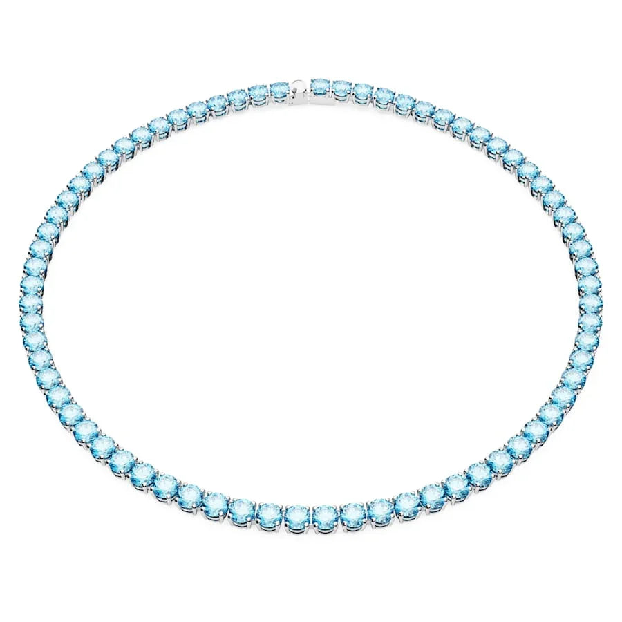 Collar Matrix Tennis Redondo Azul Mediano Plata – Swarovski