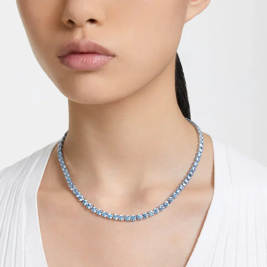 Collar Matrix Tennis Redondo Azul Mediano Plata – Swarovski vista 2