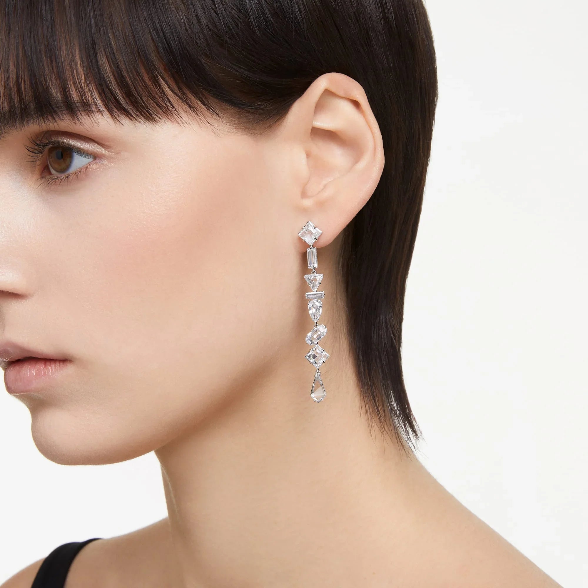 Women's Mesmera Asymmetrical White Silver Earrings – Swarovski view 2
