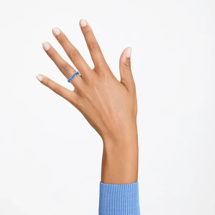 Damen-Matrix-Baguette-Silberring in Blau – Swarovski-Ansicht 3