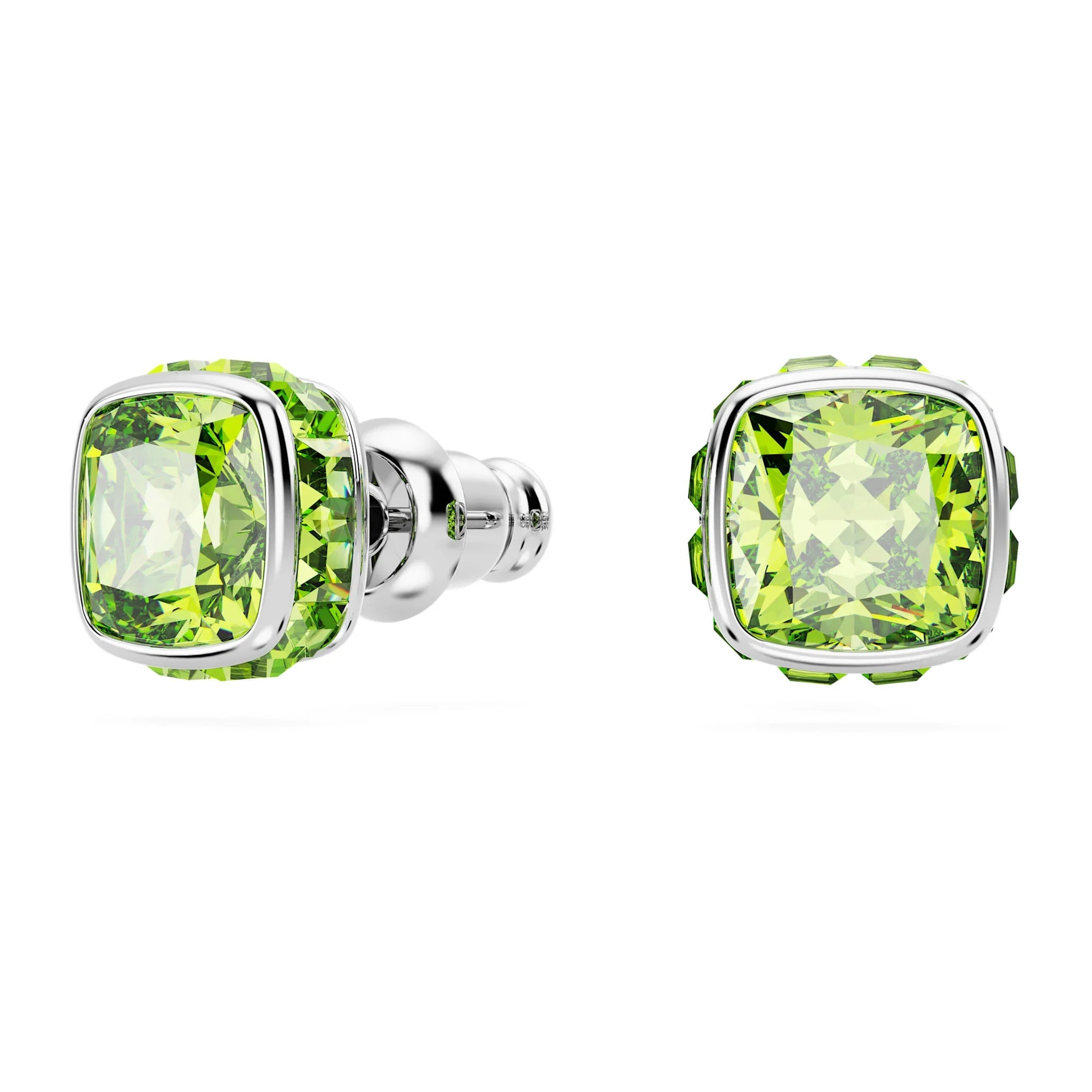 Women's Birthstone August Square Green Silver Stud Earrings – Swarovski