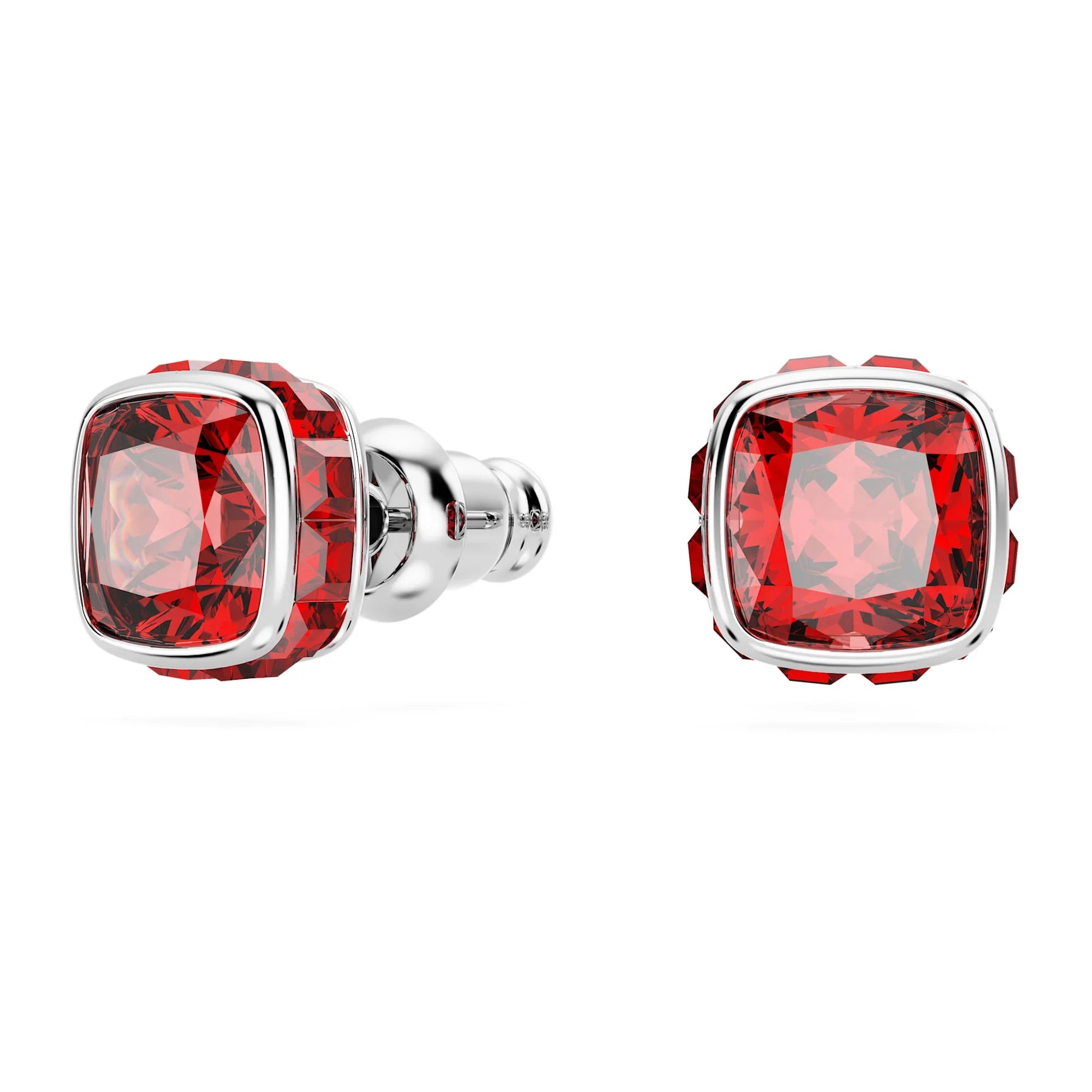 Fødselssten juli firkantede røde sølv ørestikker – Swarovski