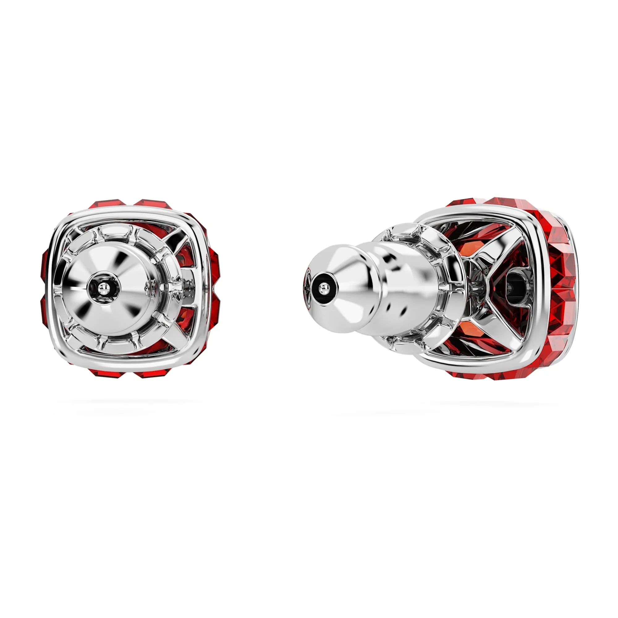 Kvinders Birthstone juli firkantede røde sølv ørestikker – Swarovski view 3