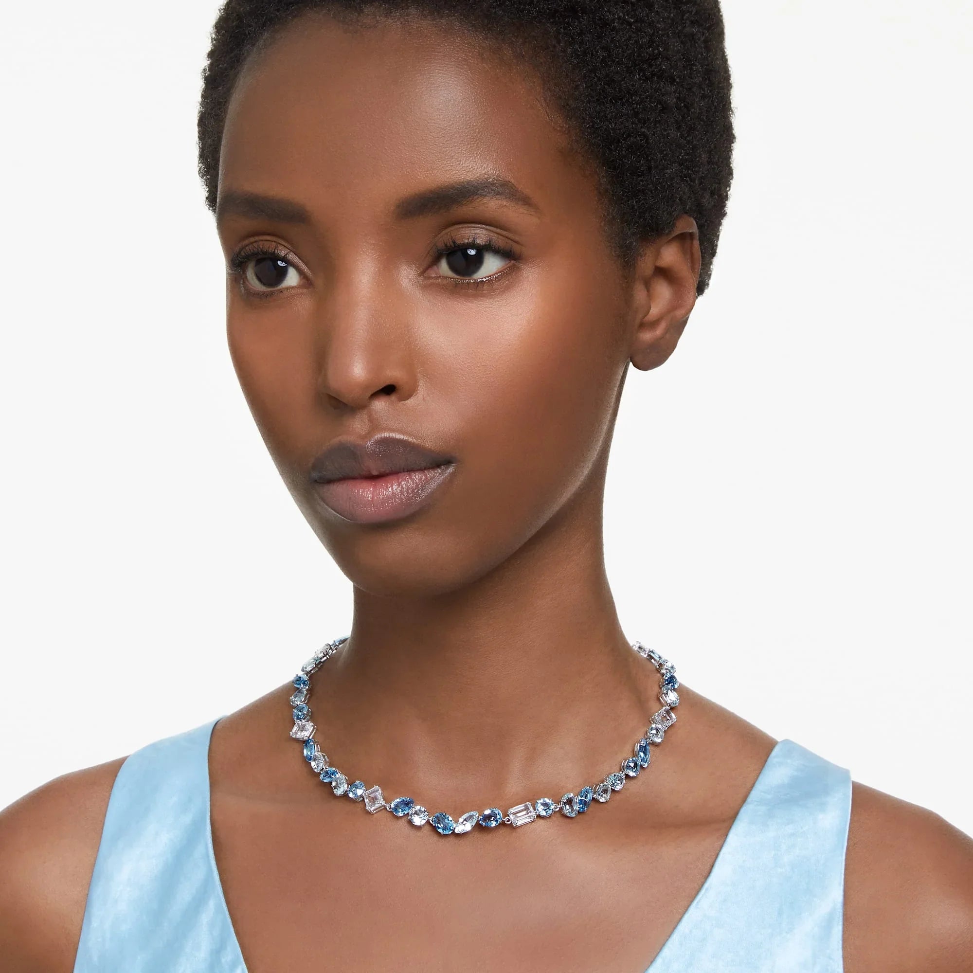 Swarovski Ketting - Gema - Verschillende maten - Blauw en zilver Bekijk 2