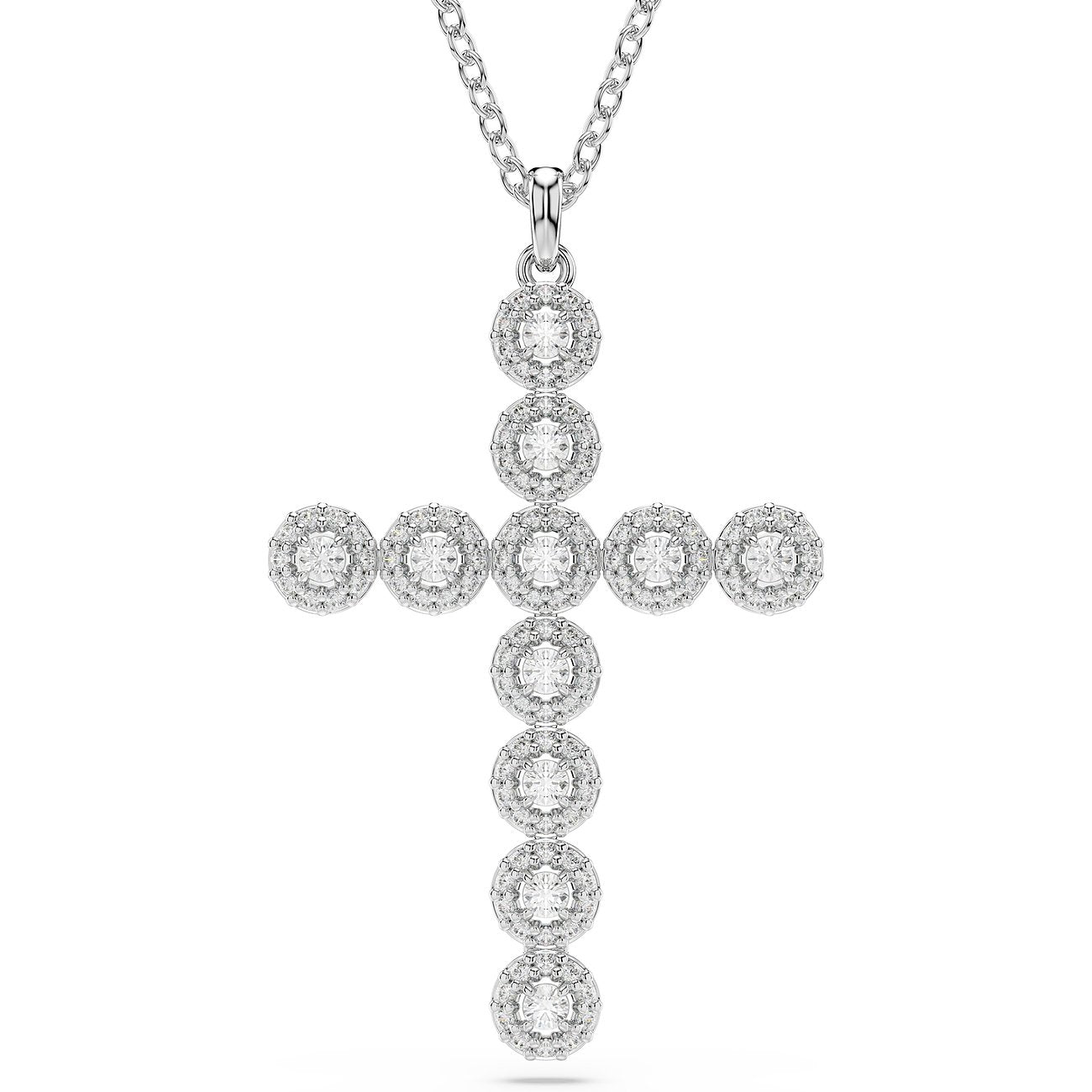 White Silver Cross Badge Pendant – Swarovski