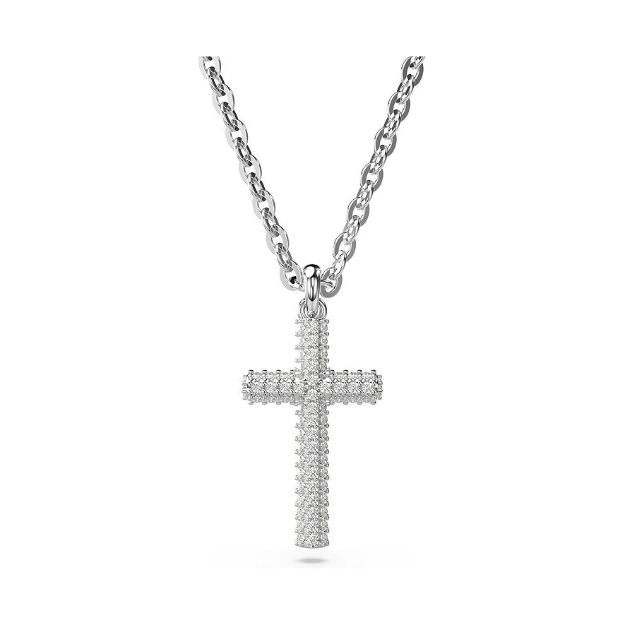 White Silver Cross Badge Pendant – Swarovski