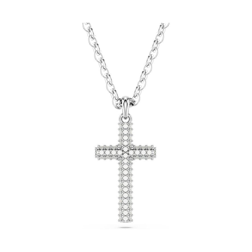 White Silver Cross Badge Pendant – Swarovski