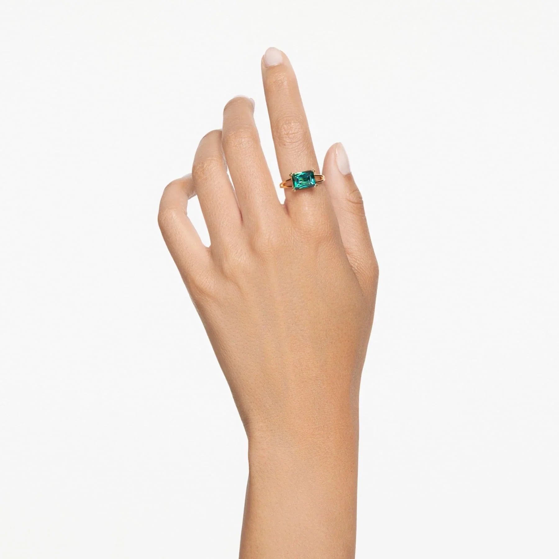 Anel Swarovski - Stilla - Retangular - Revestimento em tom verde e dourado vista 2