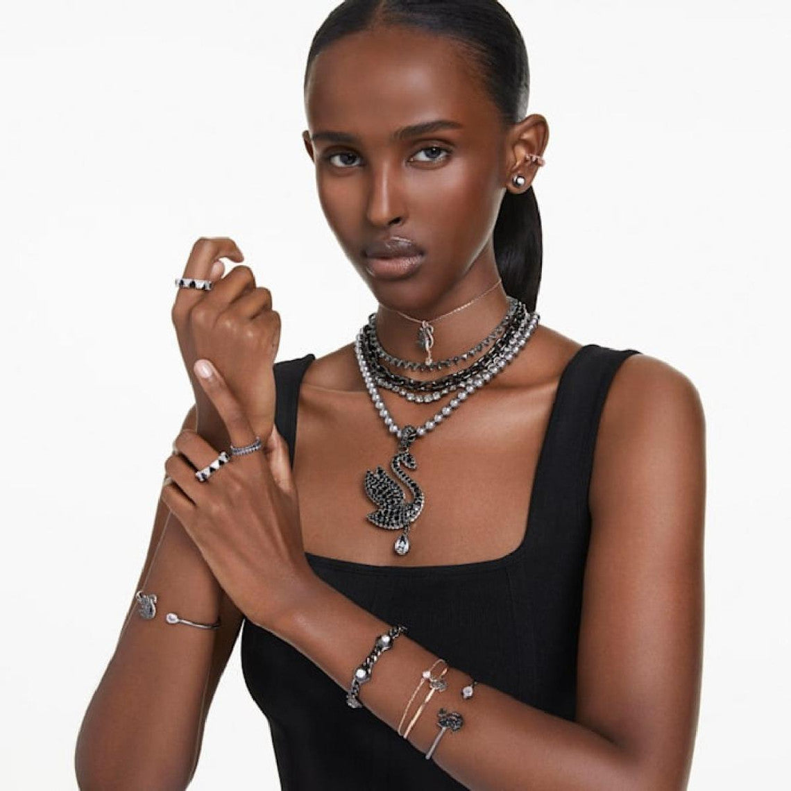 Colgante Cisne Cisne Negro Oro Rosa – Swarovski