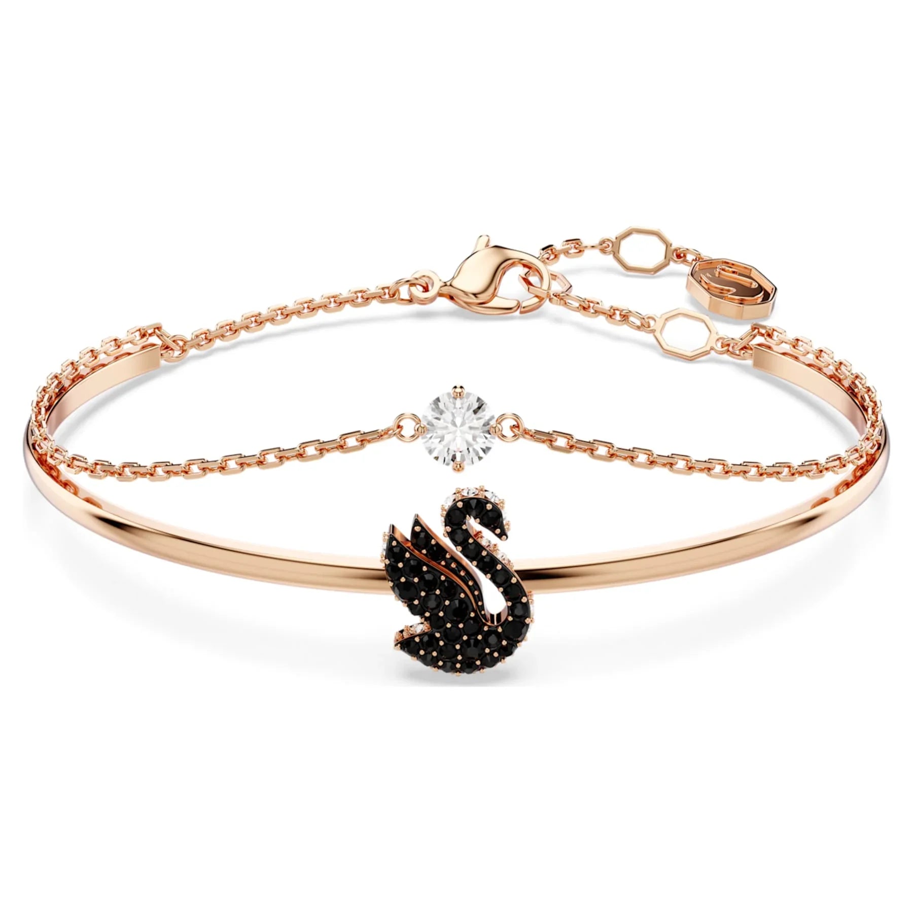 Bratara Swarovski - Lebada - Negru & Rosé