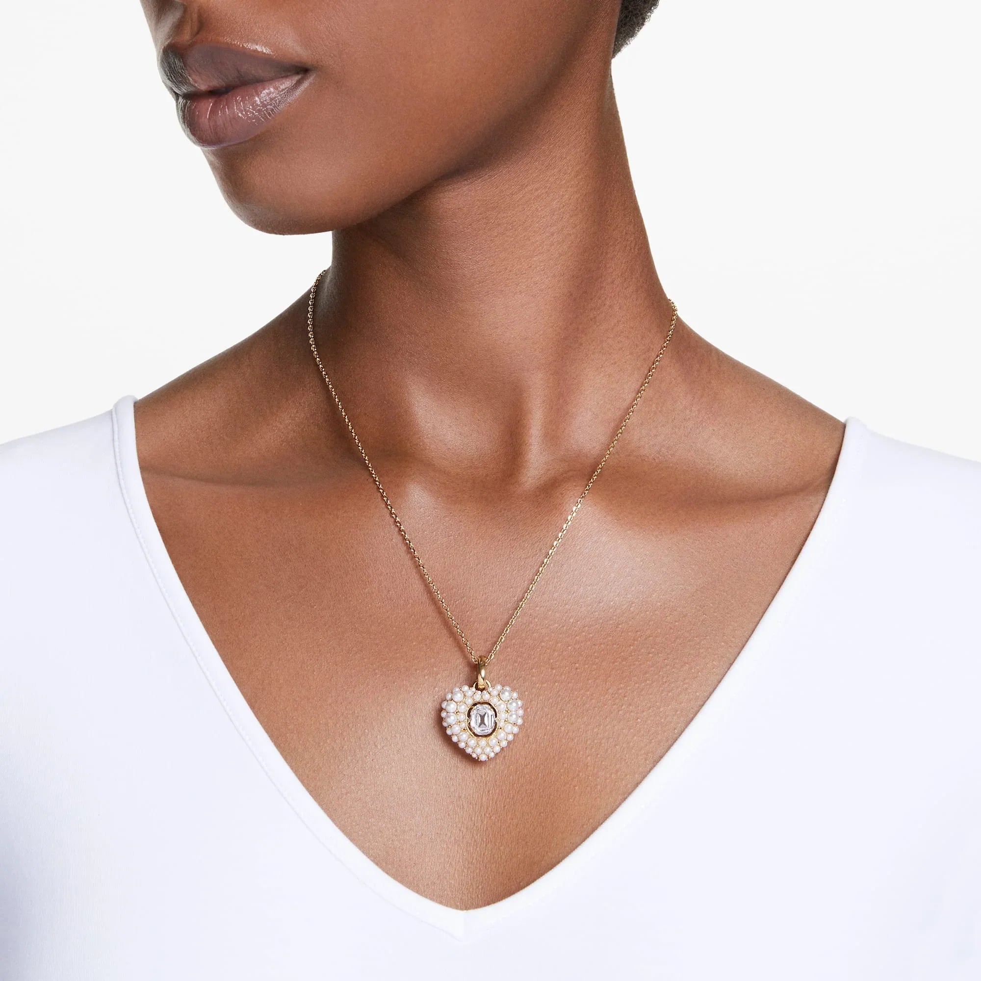 Hyperbola Heart Crystal Pearl Pendant White Gold – Swarovski nézet 2