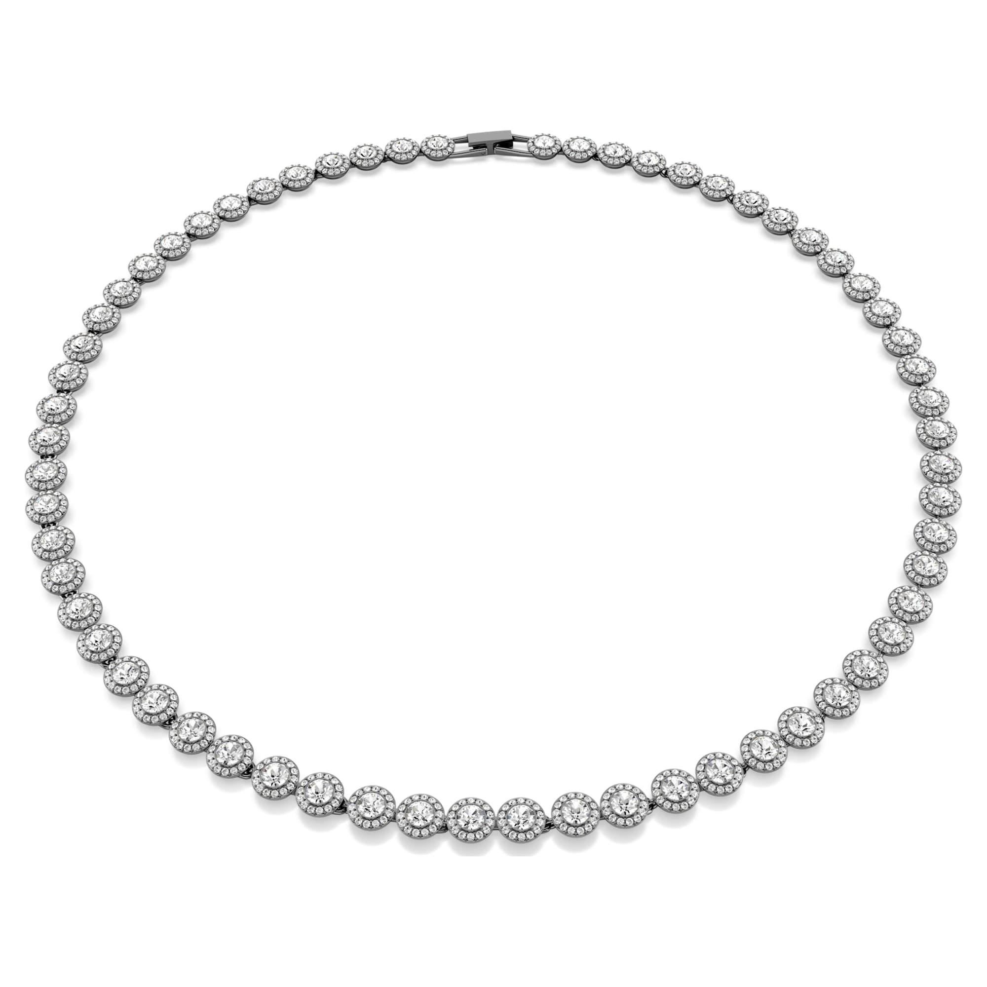 Una Angelic Tennis Κολιέ Στρογγυλό Μακρύ Λευκό Ruthenium – Swarovski