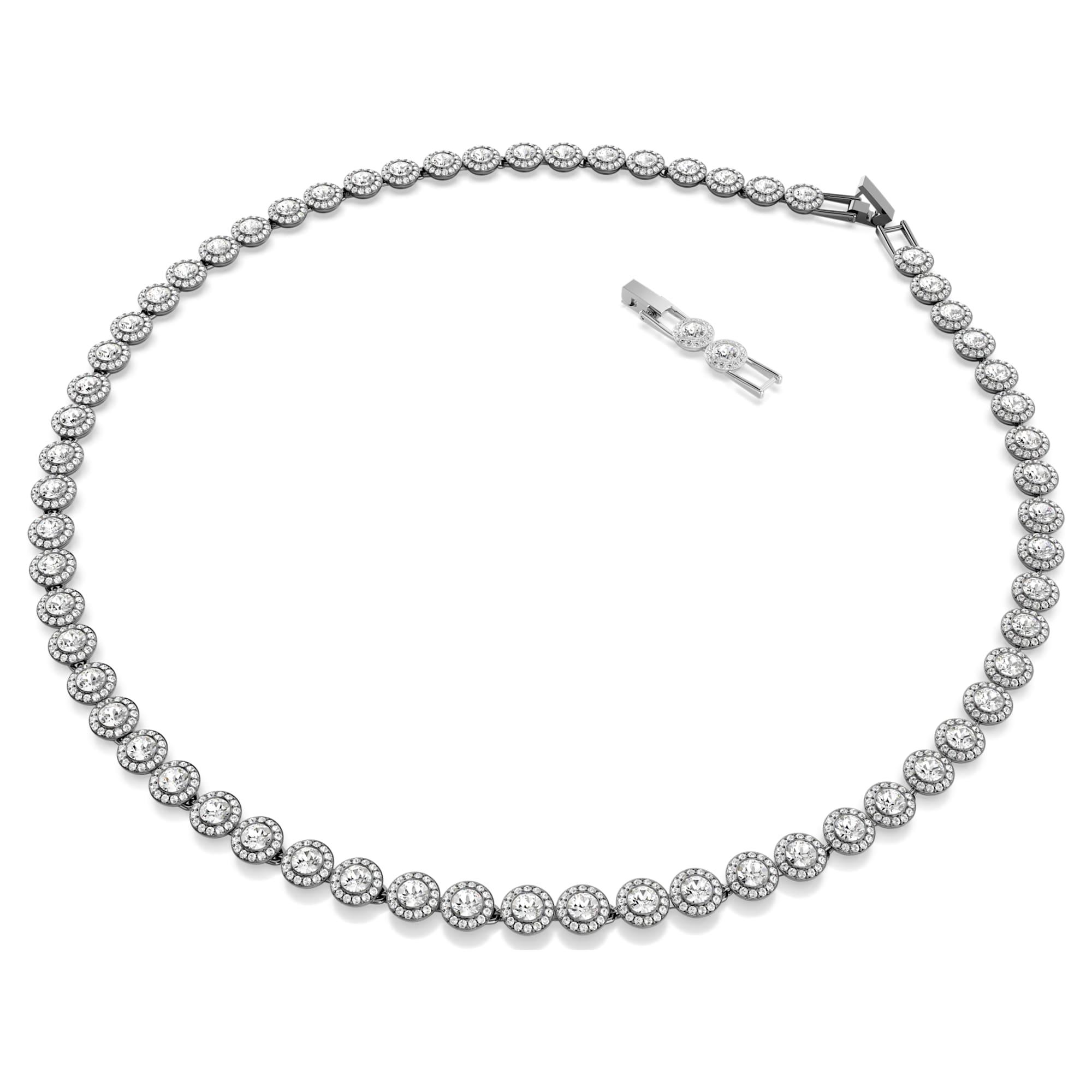 Una Angelic Tennis κολιέ Στρογγυλό Μακρύ Λευκό Ρουθήνιο – όψη Swarovski 2